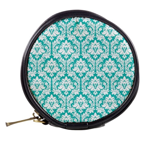 Turquoise Damask Pattern Mini Makeup Bag from ArtsNow.com Back