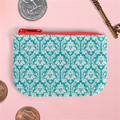 Turquoise Damask Pattern Mini Coin Purse from ArtsNow.com Front