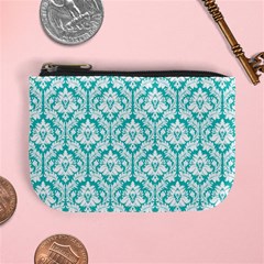 Turquoise Damask Pattern Mini Coin Purse from ArtsNow.com Front