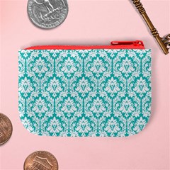 Turquoise Damask Pattern Mini Coin Purse from ArtsNow.com Back