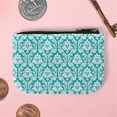 Turquoise Damask Pattern Mini Coin Purse from ArtsNow.com Back