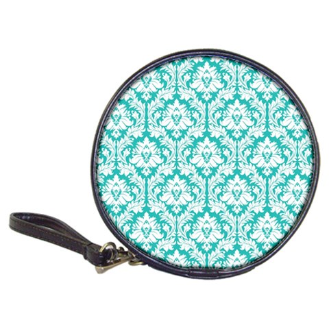 White On Turquoise Damask CD Wallet from ArtsNow.com Front