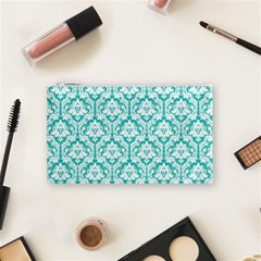 Turquoise Damask Pattern Cosmetic Bag (Small) from ArtsNow.com Front