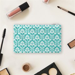 Turquoise Damask Pattern Cosmetic Bag (Small) from ArtsNow.com Back