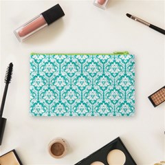 Turquoise Damask Pattern Cosmetic Bag (Small) from ArtsNow.com Back