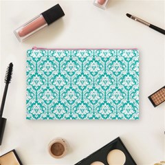 Turquoise Damask Pattern Cosmetic Bag (Medium) from ArtsNow.com Front