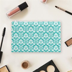 Turquoise Damask Pattern Cosmetic Bag (Medium) from ArtsNow.com Front