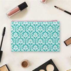 Turquoise Damask Pattern Cosmetic Bag (Medium) from ArtsNow.com Back