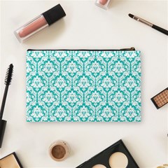 Turquoise Damask Pattern Cosmetic Bag (Medium) from ArtsNow.com Back