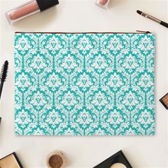 Turquoise Damask Pattern Cosmetic Bag (XL) from ArtsNow.com Back