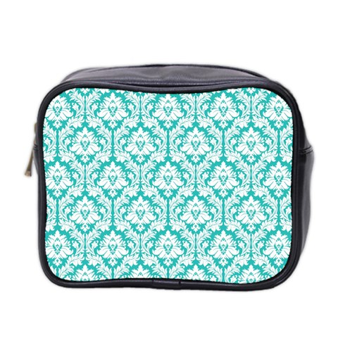 Turquoise Damask Pattern Mini Toiletries Bag (Two Sides) from ArtsNow.com Front