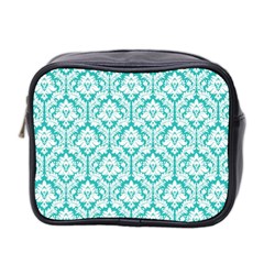 Turquoise Damask Pattern Mini Toiletries Bag (Two Sides) from ArtsNow.com Front