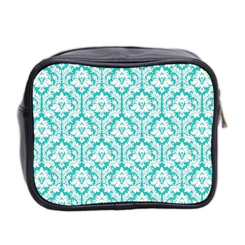 Turquoise Damask Pattern Mini Toiletries Bag (Two Sides) from ArtsNow.com Back