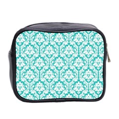 Turquoise Damask Pattern Mini Toiletries Bag (Two Sides) from ArtsNow.com Back