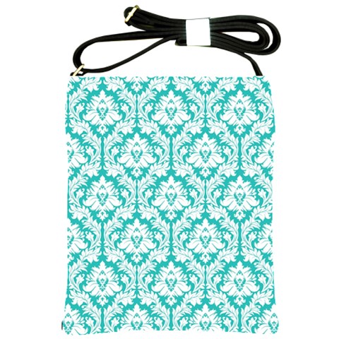 Turquoise Damask Pattern Shoulder Sling Bag from ArtsNow.com Front