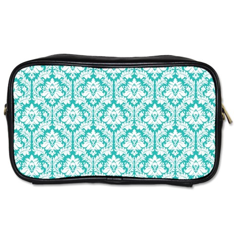 Turquoise Damask Pattern Toiletries Bag (Two Sides) from ArtsNow.com Front