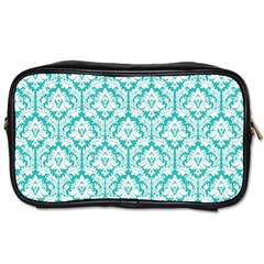 Turquoise Damask Pattern Toiletries Bag (Two Sides) from ArtsNow.com Front