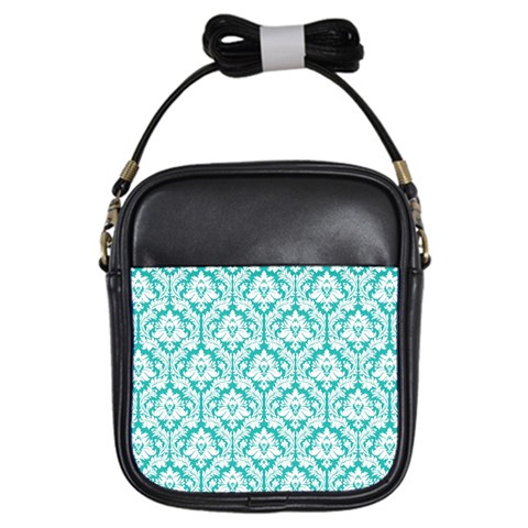 Turquoise Damask Pattern Girls Sling Bag from ArtsNow.com Front