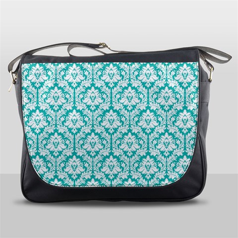 Turquoise Damask Pattern Messenger Bag from ArtsNow.com Front