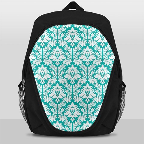 Turquoise Damask Pattern Backpack Bag from ArtsNow.com Front