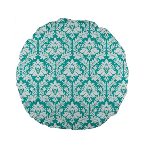 Turquoise Damask Pattern Standard 15  Premium Round Cushion  from ArtsNow.com Front