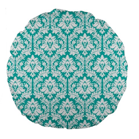 Turquoise Damask Pattern Large 18  Premium Round Cushion  from ArtsNow.com Back