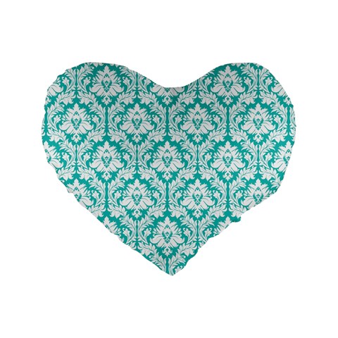 Turquoise Damask Pattern Standard 16  Premium Heart Shape Cushion  from ArtsNow.com Front