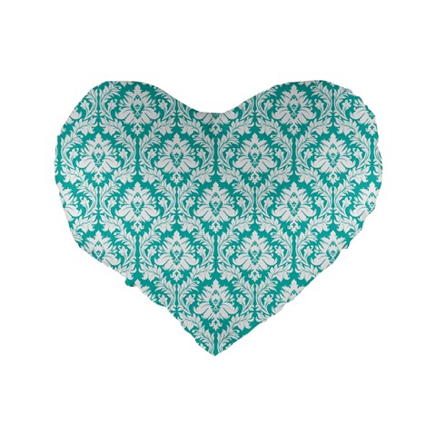 Turquoise Damask Pattern Standard 16  Premium Heart Shape Cushion  from ArtsNow.com Back