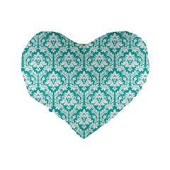 Turquoise Damask Pattern Standard 16  Premium Heart Shape Cushion  from ArtsNow.com Back