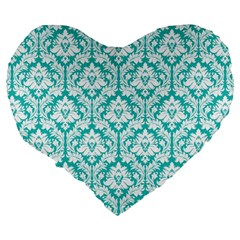 Turquoise Damask Pattern Large 19  Premium Heart Shape Cushion from ArtsNow.com Back