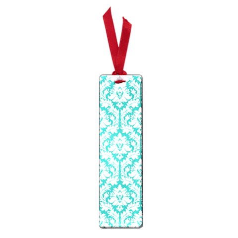 White On Turquoise Damask Small Bookmark from ArtsNow.com Front