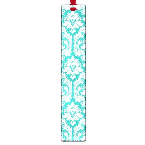 White On Turquoise Damask Large Bookmark from ArtsNow.com Front