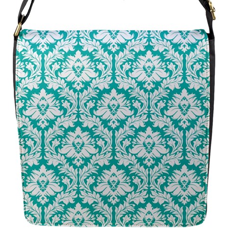 Turquoise Damask Pattern Flap Closure Messenger Bag (S) from ArtsNow.com Front