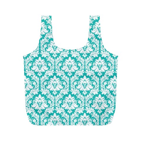 Turquoise Damask Pattern Full Print Recycle Bag (M) from ArtsNow.com Front