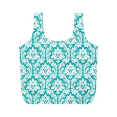 Turquoise Damask Pattern Full Print Recycle Bag (M) from ArtsNow.com Front