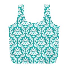 Turquoise Damask Pattern Full Print Recycle Bag (L) from ArtsNow.com Front