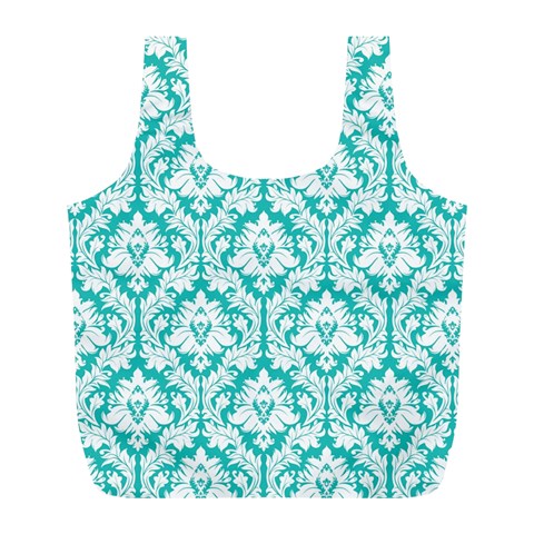 Turquoise Damask Pattern Full Print Recycle Bag (L) from ArtsNow.com Back