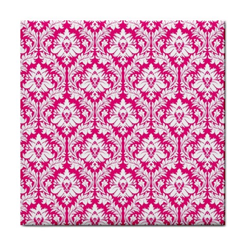 White On Hot Pink Damask Ceramic Tile from ArtsNow.com Front