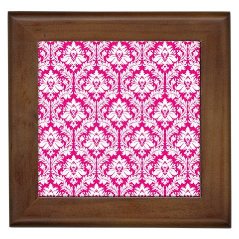 White On Hot Pink Damask Framed Ceramic Tile from ArtsNow.com Front