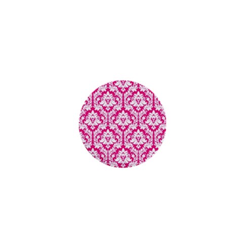 White On Hot Pink Damask 1  Mini Button from ArtsNow.com Front