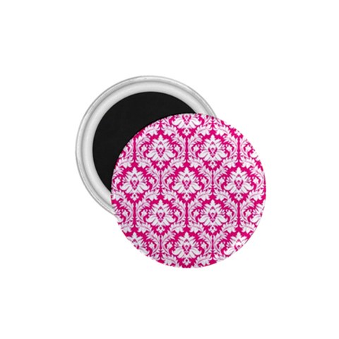 White On Hot Pink Damask 1.75  Button Magnet from ArtsNow.com Front