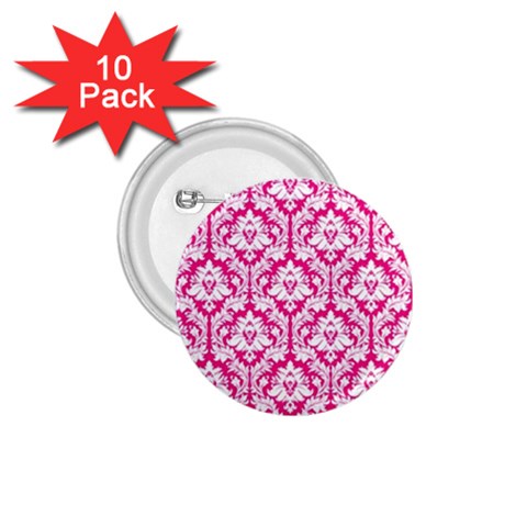 White On Hot Pink Damask 1.75  Button (10 pack) from ArtsNow.com Front