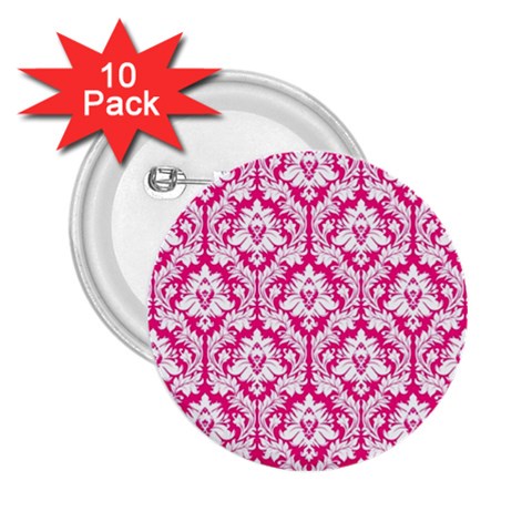 White On Hot Pink Damask 2.25  Button (10 pack) from ArtsNow.com Front