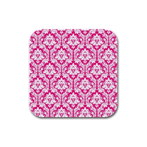 White On Hot Pink Damask Drink Coasters 4 Pack (Square) from ArtsNow.com Front