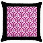 White On Hot Pink Damask Black Throw Pillow Case