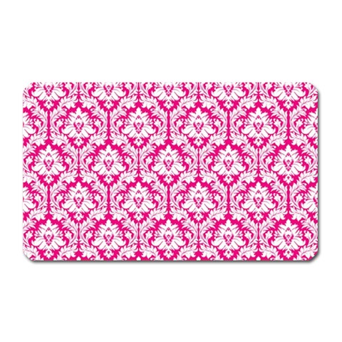 White On Hot Pink Damask Magnet (Rectangular) from ArtsNow.com Front