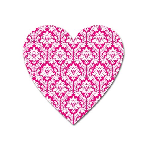 White On Hot Pink Damask Magnet (Heart) from ArtsNow.com Front