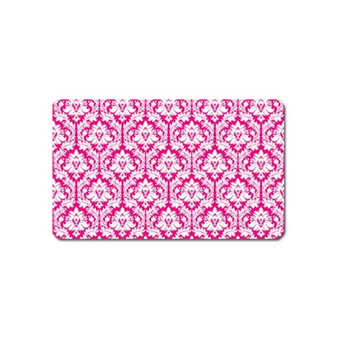 White On Hot Pink Damask Magnet (Name Card) from ArtsNow.com Front