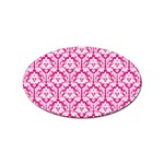 White On Hot Pink Damask Sticker 100 Pack (Oval)