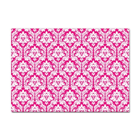 White On Hot Pink Damask A4 Sticker 10 Pack from ArtsNow.com Front